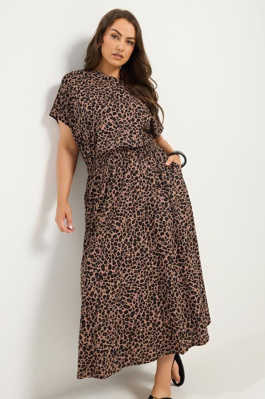 YOURS Plus Size Brown Leopard Maxi Dress | Yours Clothing 1