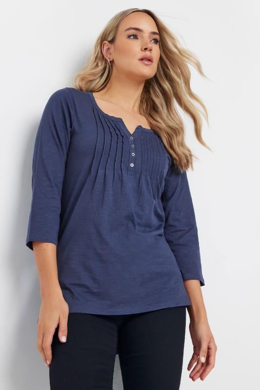 Tall Women's LTS MADE FOR GOOD Blue Henley Top | Long Tall Sally 1