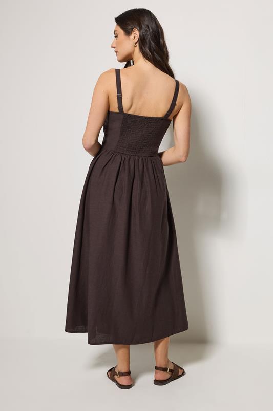 M&Co Chocolate Brown Linen Embroidered Trim Maxi Dress | M&Co 4
