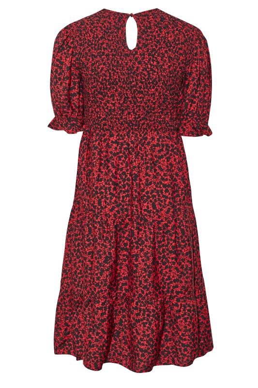 Curve Red Ditsy Print Puff Sleeve Smock Dress 7