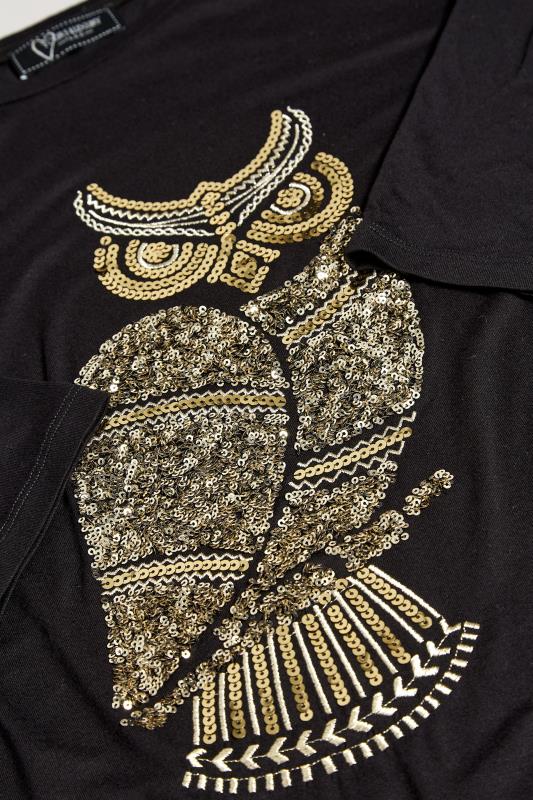 YOURS LUXURY Plus Size Black Owl Sequin Embellished Top | Yours Clothing 9