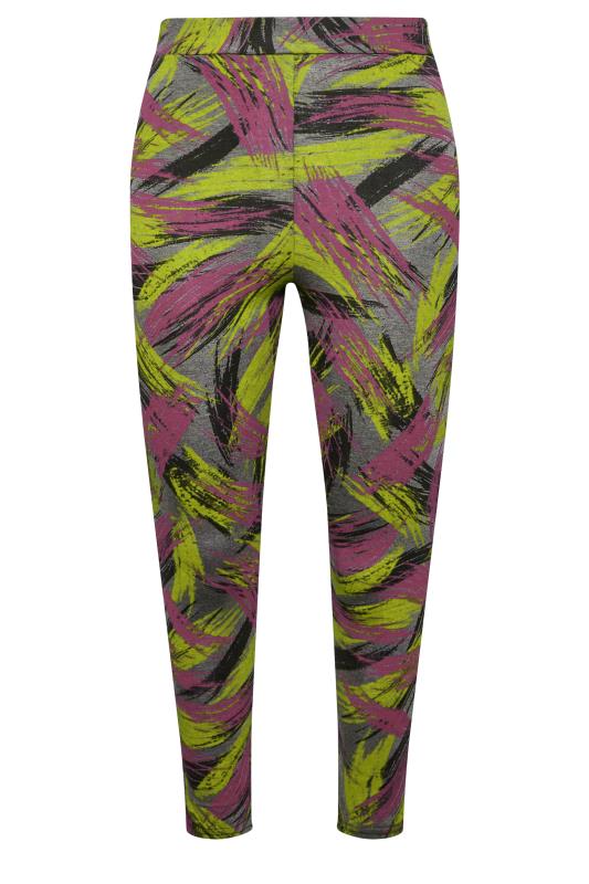 YOURS ACTIVE Plus Size Green & Pink Slash Print Leggings | Yours Clothing 4