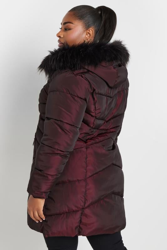 YOURS Plus Size Red Faux Fur Trim Puffer Coat | Yours Clothing 5