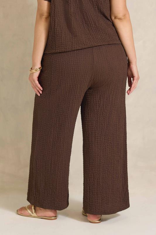 EVANS Plus Size Chocolate Brown Crinkle Wide Leg Trousers | Evans 2