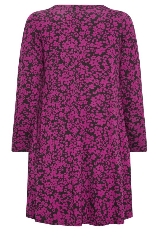 YOURS Curve Plus Size Black & Purple Floral Mini Dress | Yours Clothing  7