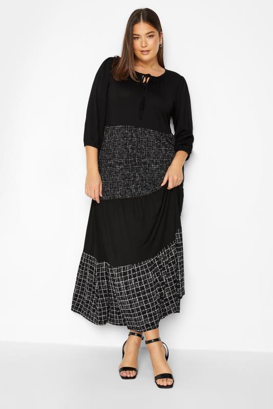 LTS Tall Women's Black Check Tiered Maxi Dress | Long Tall Sally 1