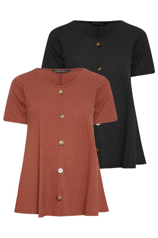 LIMITED COLLECTION 2 PACK Plus Size Curve Rust Orange & Black Ribbed Swing Tops | Yours Clothing  8