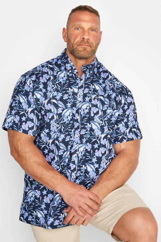 ESPIONAGE Big & Tall Navy Blue Floral Print Shirt 1