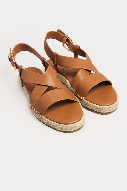 LTS Brown Espadrille Crossover Strap Sandals In Standard Fit | Long Tall Sally 2