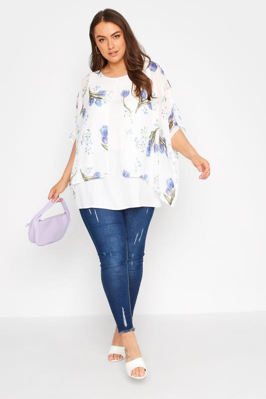 Curve White Floral Double Layered Blouse | Yours Clothing 2
