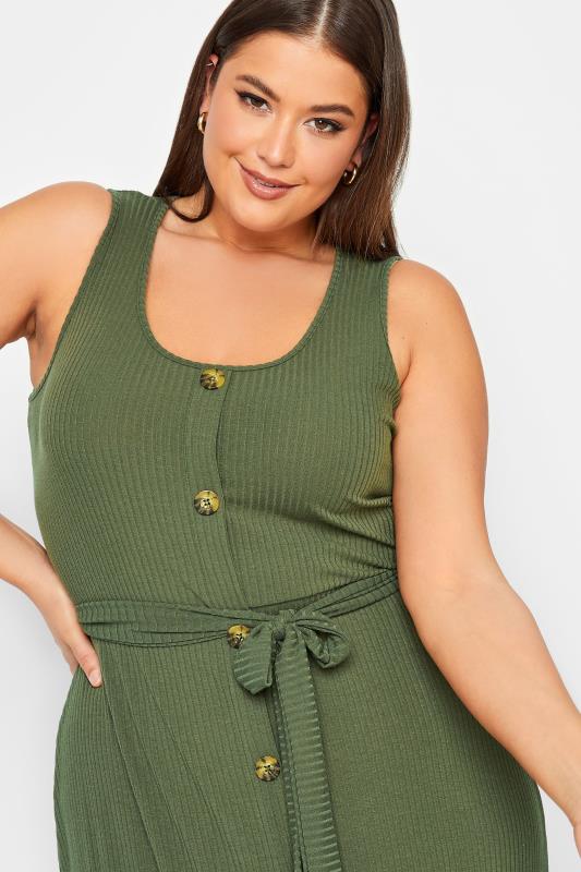 YOURS Plus Size Green Ribbed Sleeveless Maxi Dress | Yours Clothing 5