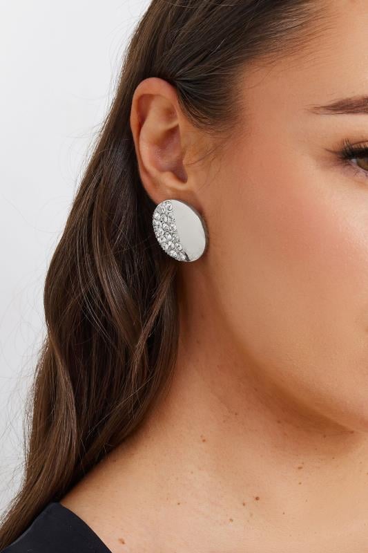 Silver Tone Diamante Disc Earrings | Yours Clothing  1