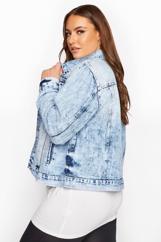 Blue Acid Wash Distressed Denim Jacket 