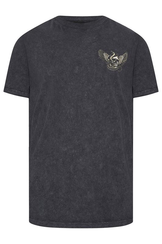 BadRhino Big & Tall Grey Extra Long Snake & Skull Graphic Acid Wash T-Shirt | BadRhino 6