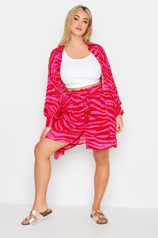 YOURS Plus Size Pink Animal Print Tassel Beach Shorts | Yours Clothing 4