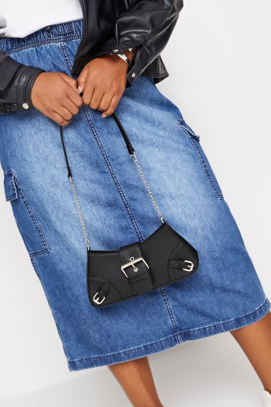Black Triple Buckle Detail Shoulder Bag | Yours Clothing 1