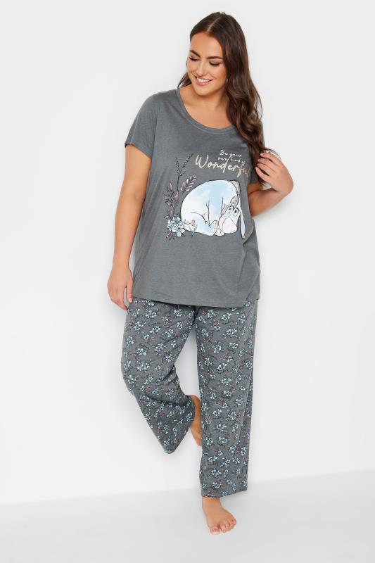 DISNEY Plus Size Grey Eeyore Print Wide Leg Pyjama Set | Yours Clothing 2