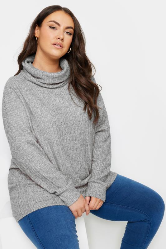 Plus Size  YOURS Curve Grey Soft Touch Turtle Neck Jumper