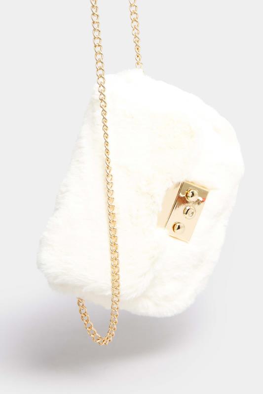 White Faux Fur Lock Detail Bag 7