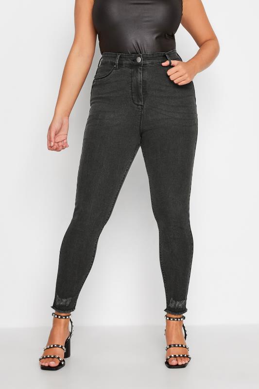 Plus Size  Curve Black Distressed AVA Lift and Shape Stretch Skinny Jeans