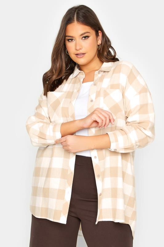 Plus Size  YOURS Curve White Check Oversized Shirt