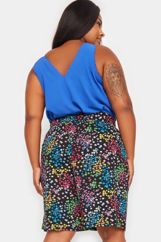 YOURS Plus Size Black Rainbow Ditsy Floral Print Jersey Shorts | Yours Clothing 3