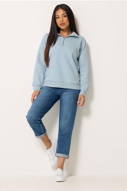 M&Co Petite Light Blue Quarter Zip Sweatshirt | M&Co 1