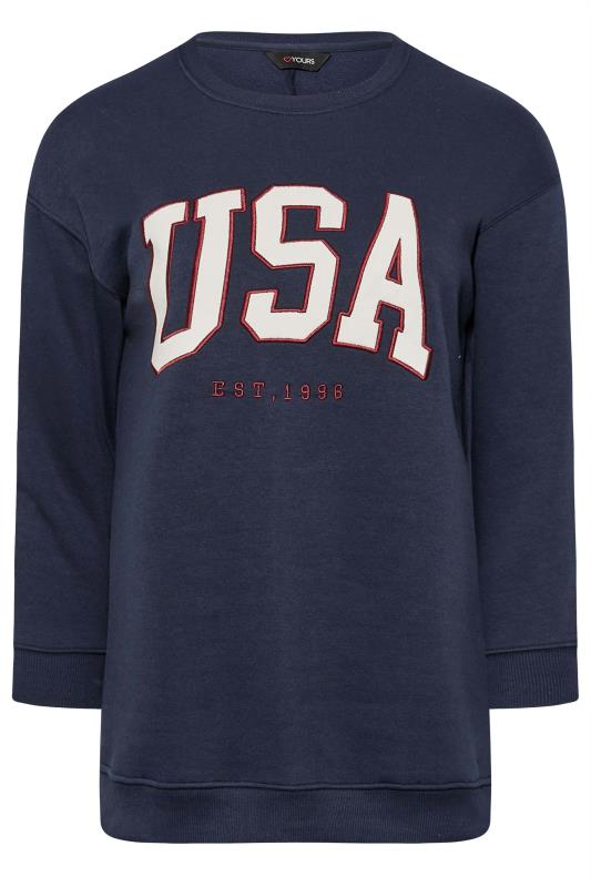 Curve Navy Blue 'USA' Slogan Sweatshirt | Yours Clothing 6