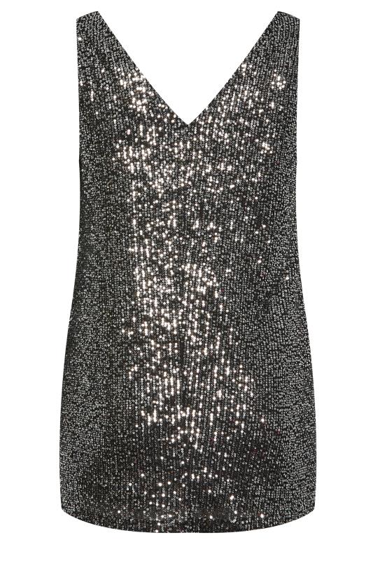 YOURS LONDON Plus Size Silver Sequin Swing Vest Top | Yours Clothing 7