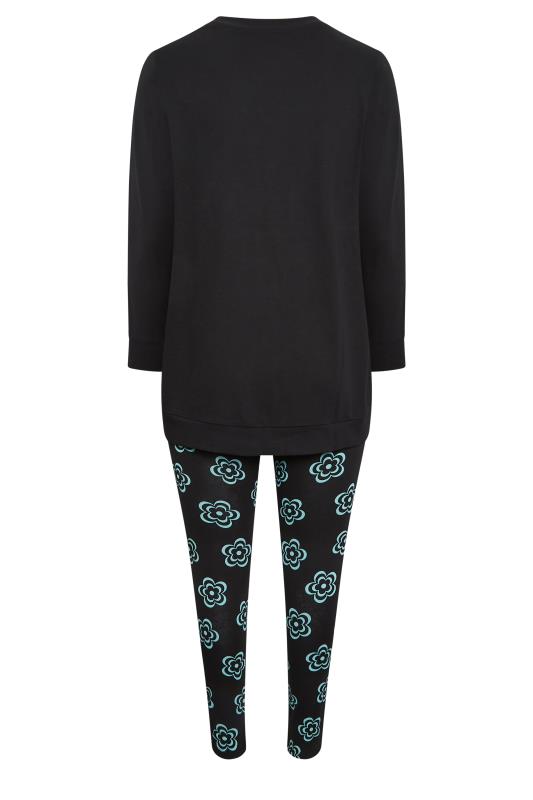 YOURS Curve Black 'Day Off' Flower Print Lounge Set | Yours Clothing 7