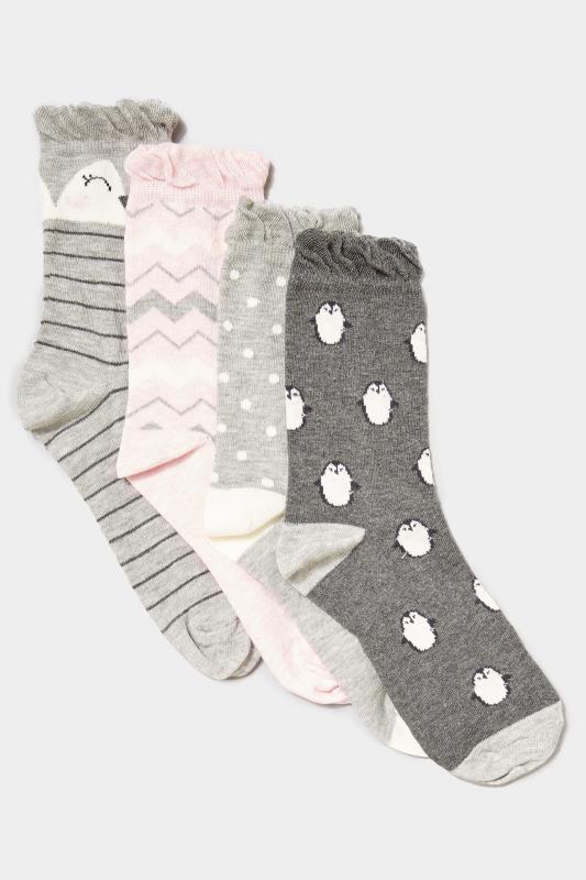 4 PACK Grey Penguin Socks | Yours Clothing