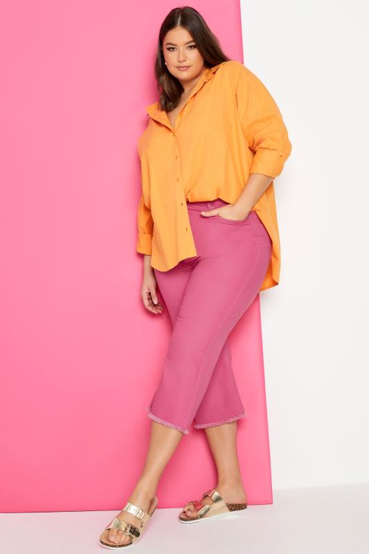 Plus Size  YOURS Curve Hot Pink Stretch Cropped Jeans