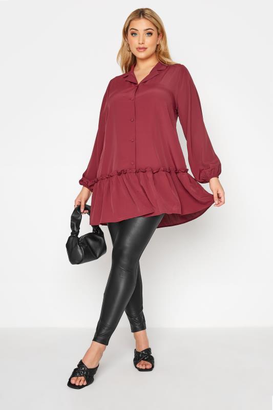 YOURS LONDON Curve Wine Red Ruffle Shirt 2