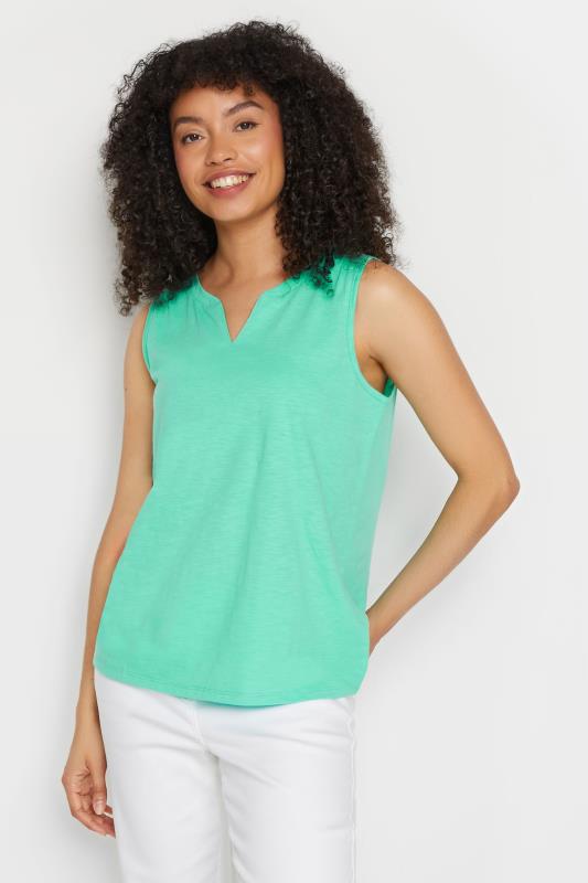 Women's  M&Co Green Sleeveless Notch Neck Cotton Vest Top