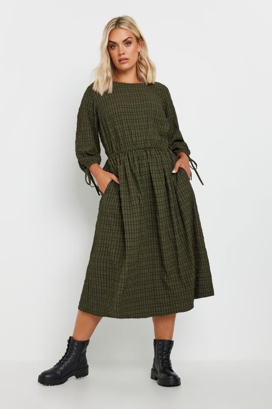  LIMITED COLLECTION Curve Khaki Green Crinkle Midaxi Dress