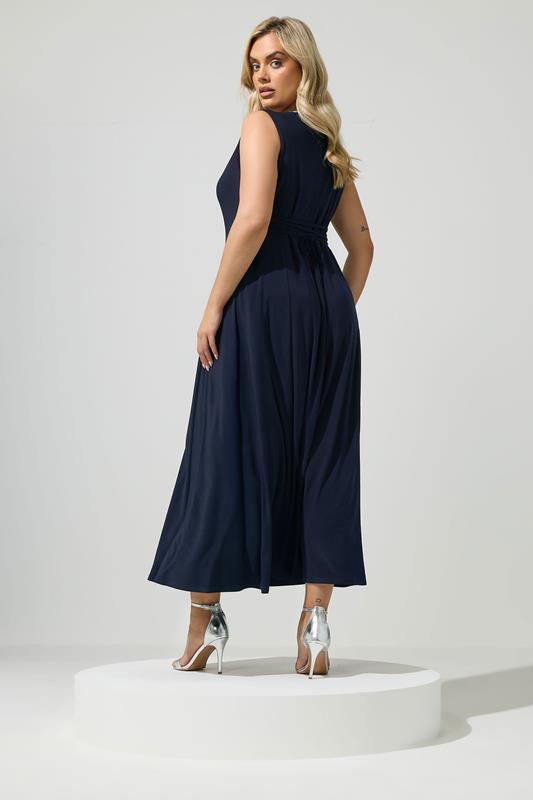 YOURS LONDON Plus Size Navy Blue Drape Front Maxi Dress | Yours Clothing 2