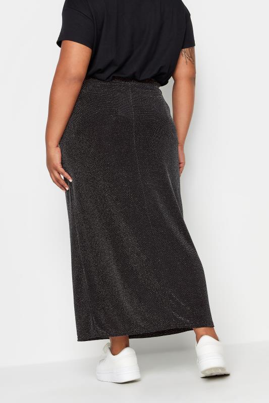 YOURS Plus Size Black Glitter Maxi Skirt | Yours Clothing 4