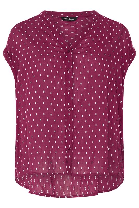 EVANS Plus Size Berry Red Dobby Short Sleeve Shirt | Evans 5