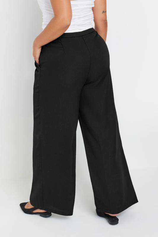 YOURS Plus Size Black Contrast Waist Wide Leg Trousers | Yours Clothing 4