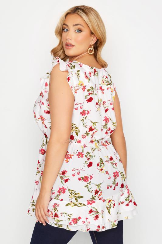 Curve White Floral Print Frill Sleeve Smock Top 4