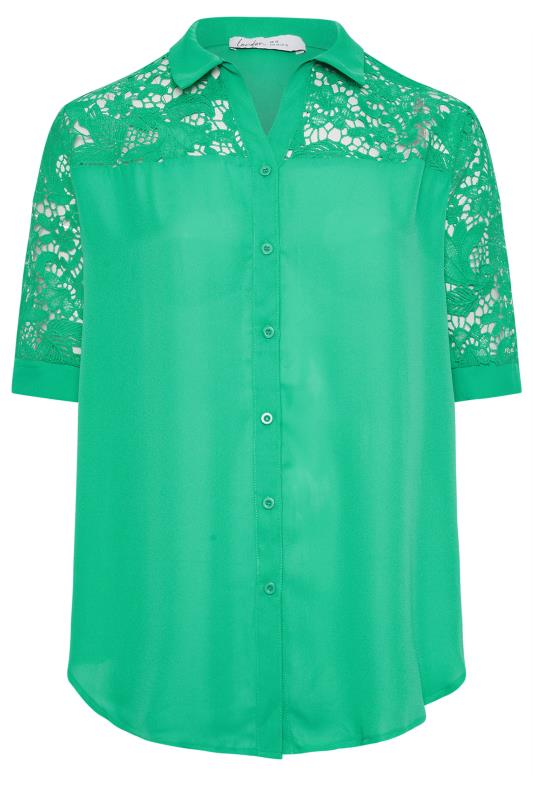 YOURS LONDON Plus Size Green Lace Sleeve Shirt | Yours Clothing 2