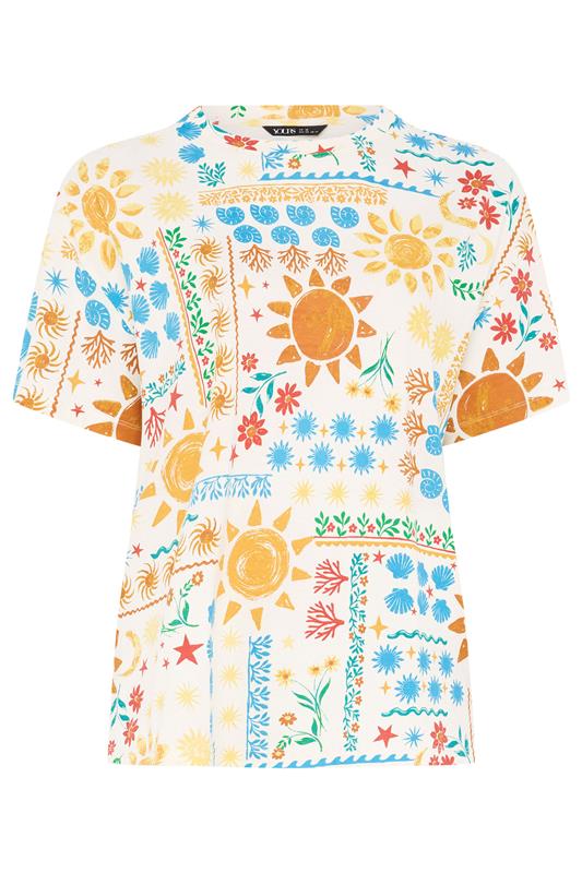 YOURS Plus Size Ivory White Patchwork Boxy T-Shirt | Yours Clothing 5