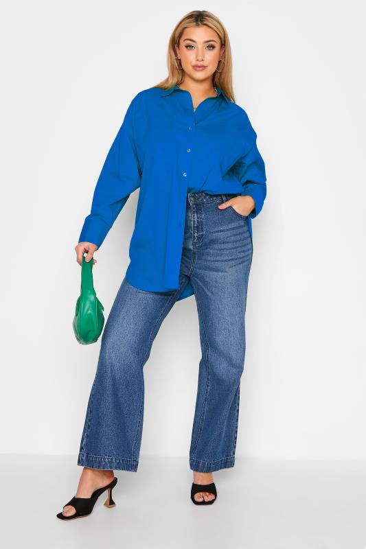 LIMITED COLLECTION Plus Size Cobalt Blue Oversized Boyfriend Shirt | Yours Clothing 3