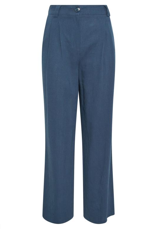 LTS Tall Womens Navy Blue Linen Wide Leg Trousers | Long Tall Sally 5