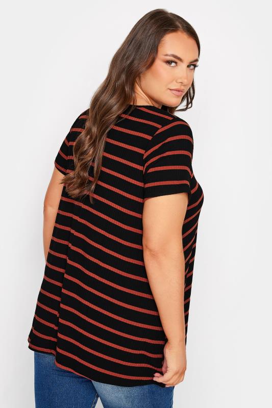 YOURS Curve Plus Size Black Stripe Ribbed Swing Top | Yours Clothing  3