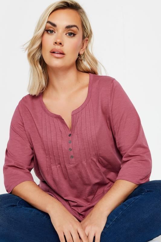 YOURS Plus Size Rose Pink Pintuck Henley Top | Yours Clothing 4