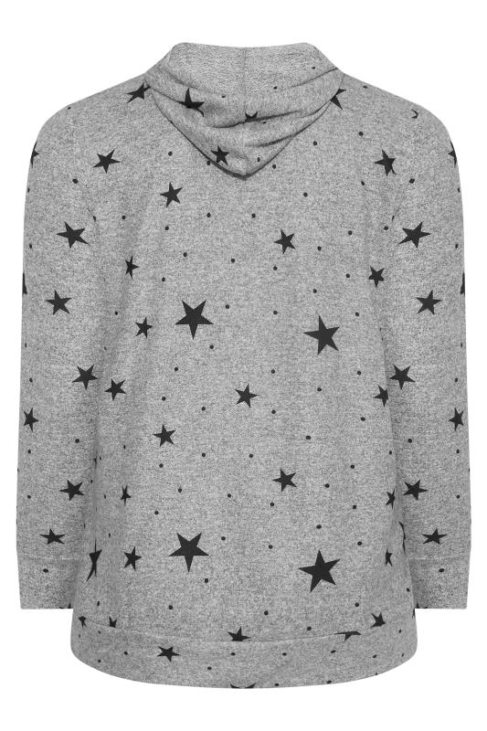 Plus Size Grey Marl Star Print Zip Hoodie | Yours Clothing 7