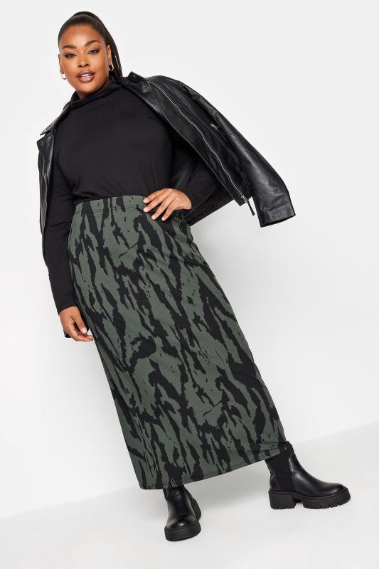 YOURS Plus Size Khaki Green Animal Print Tube Skirt | Yours Clothing 4