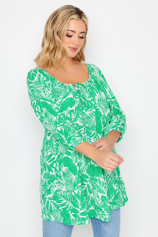 Plus Size  YOURS Curve Green Leaf Print Gypsy Top
