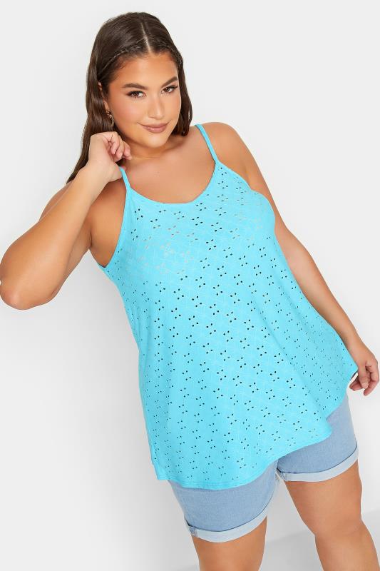 LIMITED COLLECTION Plus Size Aqua Blue Broderie Anglaise Cami Vest Top | Yours Clothing 1